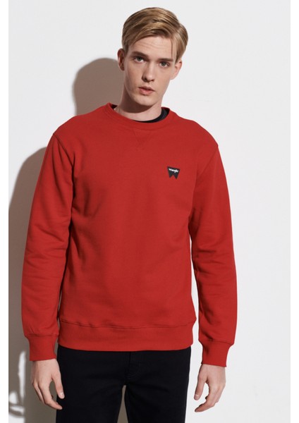 Regular Fit Normal Kesim %100 Pamuk Bisiklet Yaka Kırmızı Sweatshirt