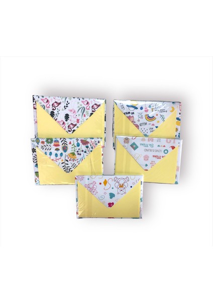 Zarf Kağıt Set 7 cm x 11 cm 5 Zarf 5 Kağıt