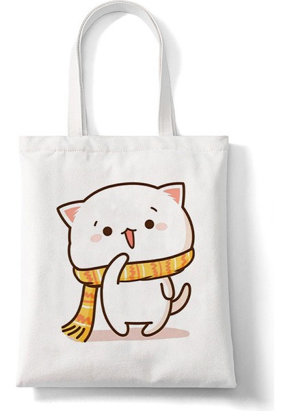 Kedi Baskılı Tek Omuz Katlanabilir Alışveriş Tuval Öğrenci Çantası (Yurt Dışından)