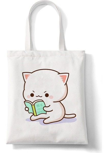 Kedi Baskılı Tek Omuz Katlanabilir Alışveriş Tuval Öğrenci Çantası (Yurt Dışından)