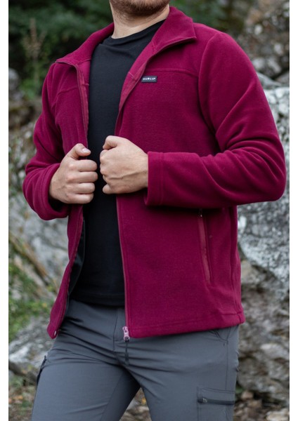 Huğlu Outdoor Tam Fermuarlı Bordo Polar Hırka