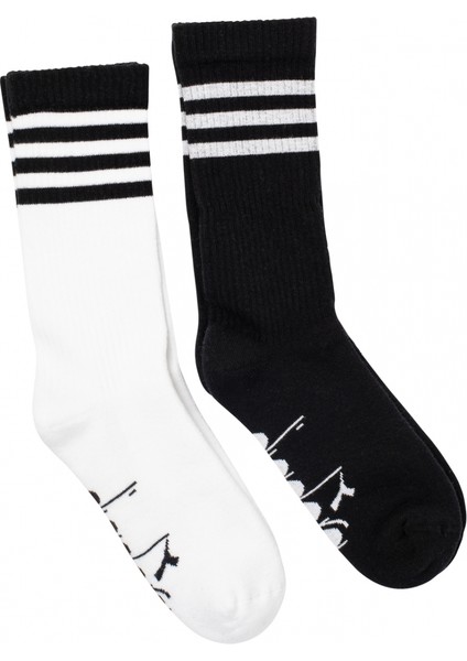 2 Pack Striped Crew Socks M Siyah Beyaz Erkek 2li Çorap - D202531-955