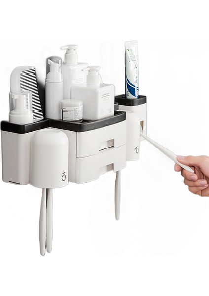 Çekmece Diş Fırçası Tutucu Çift Katmanlı Yüksek Kapasiteli Depolama Ev Banyo Aksesuarları Toz Geçirmez Otomatik Diş Macunu Dispenseri (Yurt Dışından)