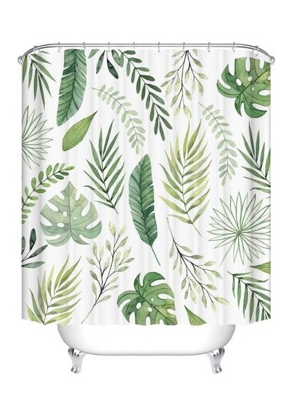 Duş Perdeleri Tropikal Yeşil Bitki Palmiye Yaprak Monstera Banyo Duş Perdesi Kumaş Su Geçirmez Banyo Perdesi (120 * 180 Cm) (Yurt Dışından)