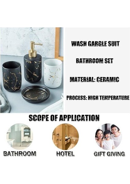 Nordic Banyo Aksesuarları Set Mermer Doku Diş Fırçası Kupası Dört Parça Setleri ile Iki Durulama Kupası Sabunluk ve Losyon Dağıtıcı | Banyo Aksesuarları Setleri (Yurt Dışından) modelleri