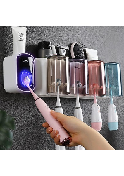 Duvar Montajı Diş Fırçası Tutucu Otomatik Diş Macunu Sıkacağı Dağıtıcı Çok Fonksiyonlu Banyo Aksesuarları Organizatör Raf (Yurt Dışından)