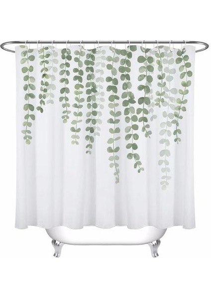 Yeşil Yaprakları Duş Perdesi Bahçe Doğa Banyo Beyaz Su Geçirmez Küf Dayanıklı Polyester Kumaş Çocuklar Için (150 * 180 Cm) (Yurt Dışından)