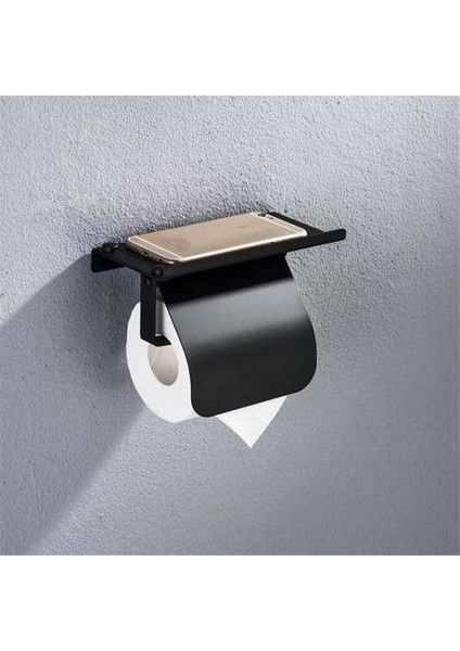 Banyo Paslanmaz Çelik Tuvalet Kağıdı Tutucu Raf ile Duvara Monte Cep Telefonu Doku Havlu Tutucu (Siyah) (Yurt Dışından)