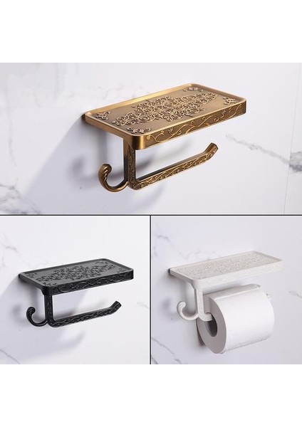 Banyo Rafları Antik Bronz Oyma Tuvalet Rulo Kağıt Raf Telefon Raf Duvara Monte Banyo Kağıt Tutucu E654 (Altın) (Yurt Dışından) modelleri