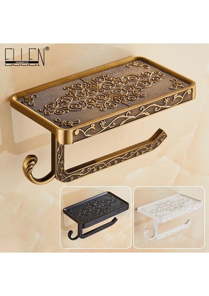 Banyo Rafları Antik Bronz Oyma Tuvalet Rulo Kağıt Raf Telefon Raf Duvara Monte Banyo Kağıt Tutucu E654 (Altın) (Yurt Dışından) indirimleri