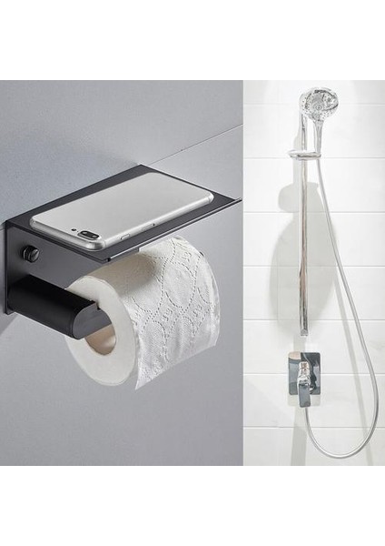 Duvar Montaj Tuvalet Kağıdı Tutucu Paslanmaz Çelik Rulo Kağıt Raf Havlu Askısı Telefon Depolama Raf Banyo Aksesuarları (Siyah) (Yurt Dışından) fırsatları