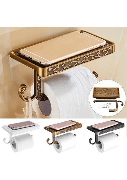 Antik Oyma Çinko Alaşım Banyo Kağıdı Cep Telefonu Tutucu Raf Banyo Havlu Rack ile Tuvalet Kağıdı Tutucu Doku Kutuları (Altın) (Yurt Dışından) fiyatları