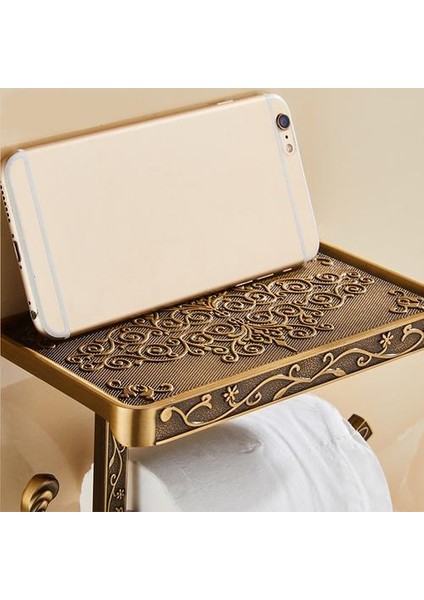 Antik Oyma Çinko Alaşım Banyo Kağıdı Cep Telefonu Tutucu Raf Banyo Havlu Rack ile Tuvalet Kağıdı Tutucu Doku Kutuları (Altın) (Yurt Dışından) fırsatları