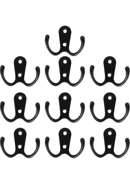 10 Adet 2 Pronged Ceket Kanca Duvara Monte 2 Delik Havlu Askısı Palto Şapka Giyim (Siyah) | Robe Hooks (Yurt Dışından)