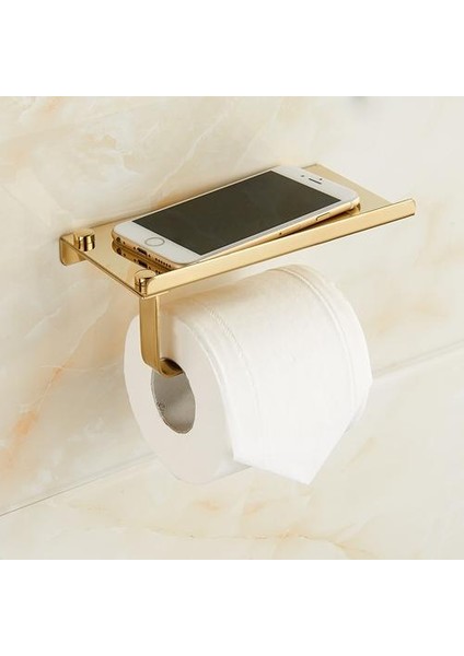 Altın Tuvalet Kağıdı Tutucu Paslanmaz Çeliğine Dayanıklı Doku Kağıt Raf Telefon Tutucu ile Lehçe Finis Banyo Aksesuarları Seti (Altın) (Yurt Dışından)
