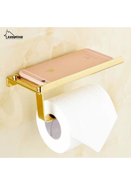 Altın Tuvalet Kağıdı Tutucu Paslanmaz Çeliğine Dayanıklı Doku Kağıt Raf Telefon Tutucu ile Lehçe Finis Banyo Aksesuarları Seti (Altın) (Yurt Dışından) fiyatları