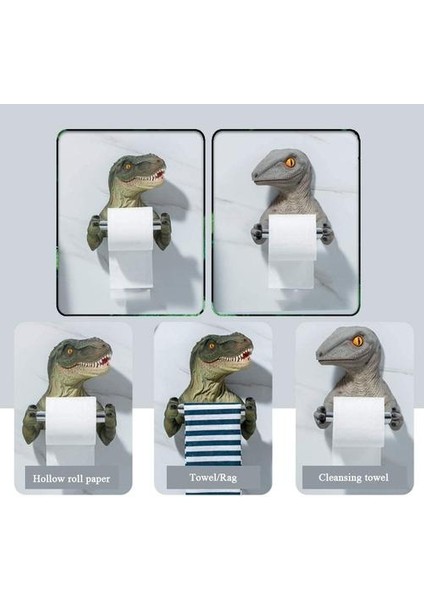 Doku Kutusu Yaratıcı Reçine Duvar Rafı Tuvalet Kağıdı Tutucu Karikatür Dinozor Havlu Askısı Yatak Odası Rulo Tutucu Heykeli Banyo Dekor (Yeşil) (Yurt Dışından)