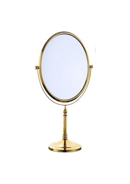 Lüks Altın Pirinç Makyaj Aynası 8 Inç Yuvarlak Çift Taraflı Ayna 360 Derece Dönen Standı Vanity Büyüteç Ayna (Yurt Dışından)