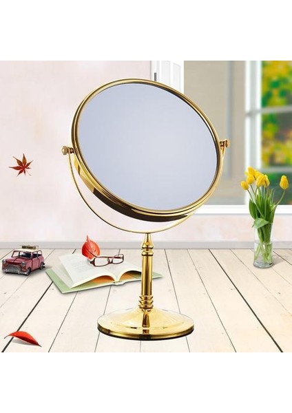 Lüks Altın Pirinç Makyaj Aynası 8 Inç Yuvarlak Çift Taraflı Ayna 360 Derece Dönen Standı Vanity Büyüteç Ayna (Yurt Dışından)