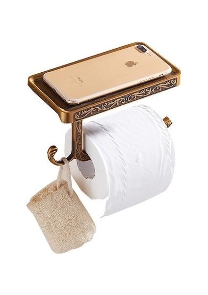 Antik Pirinç Tuvalet Kağıdı Tutucu Banyo Mobil Tutucu Tuvalet Kağıt Rulo Tutucu Banyo Depolama Raf Aksesuar Wf (Altın) (Yurt Dışından)