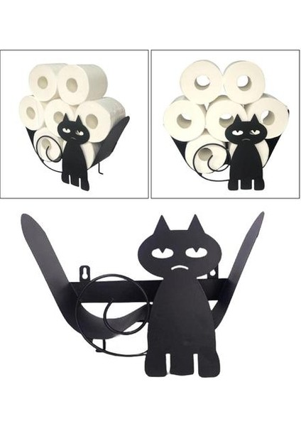 Tuvalet Rulo Kağıt Tutucu Havlu Demir Kedi Depolama Raf Yenilik Tuvalet Doku Tutucular Banyo Kağıt Depolama Tozu Organizasyon (Siyah) (Yurt Dışından) fırsatları