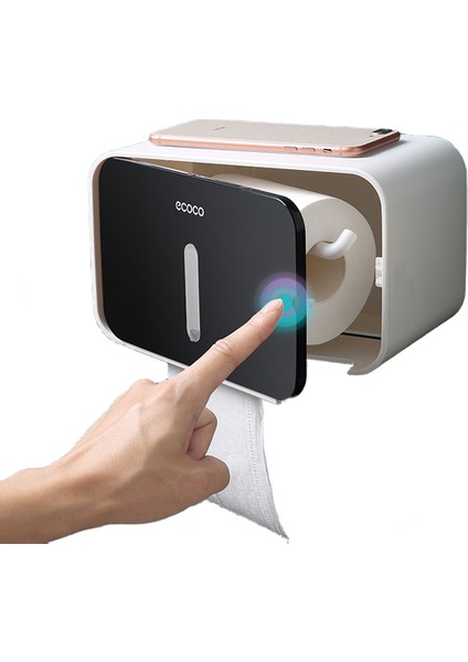 Doku Kutusu Tutucu Banyo Doku Kutusu Duvara Monte Kağıt Rulo Tutucu Kağıt Dispenseri Tuvalet Doku Kutusu Konteyner Için (Siyah) (Yurt Dışından)