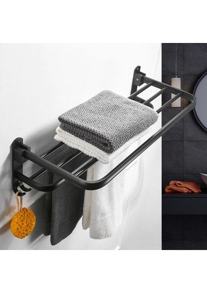 Uzay Alüminyum Siyah Havlu Askısı Duvara Monte Katlanır Havlu Tutucu Saklama Raf Kanca Banyo Aksesuarları | Havlu Rafları (Yurt Dışından)