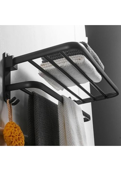 Uzay Alüminyum Siyah Havlu Askısı Duvara Monte Katlanır Havlu Tutucu Saklama Raf Kanca Banyo Aksesuarları | Havlu Rafları (Yurt Dışından) fiyatları