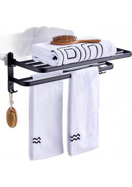 Yumruk Ücretsiz Banyo Havlu Askulu Yapışkan Duvara Monte Siyah Alüminyum Depolama Raf Kanca ile Duş Odası Aksesuarları | Havlu Rafları (Yurt Dışından)