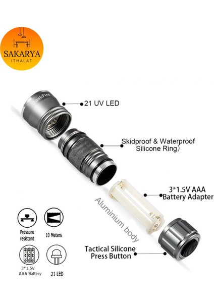 Guassi 21 LED Uv Ultraviyole El Feneri Para Kimlik Hayvan Kontrol
