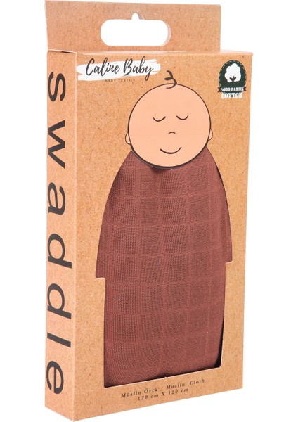 %100 Pamuk Premium & Hafif Müslin Bezi Örtüsü I 120x120 cm I Kahve & 4 Adet Ağız Mendili 27x27cm