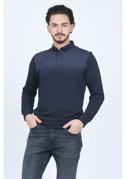 Erkek Desenli Polo Yaka Triko Sweat 6782258 Indigo