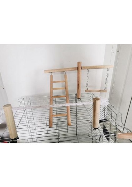 Papağan Tırmanma Merdiveni Salıncak Oyuncak Doğal Ahşap Kuş Conure Cage Standı Halat Levrek | Kuş Oyuncakları (Yurt Dışından)