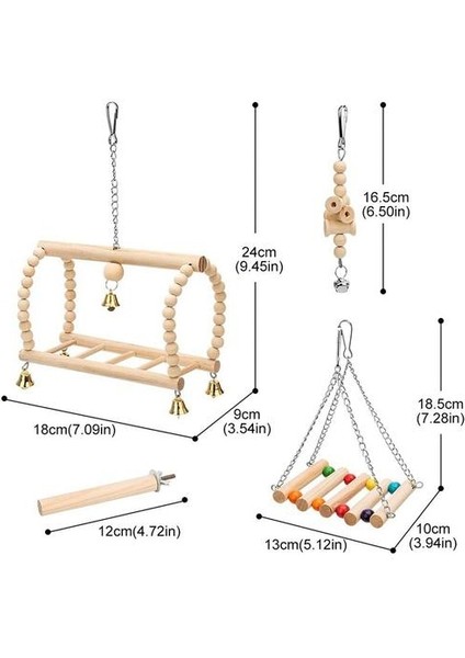 8 Paketler Kuş Papağan Salıncak Asılı Oyuncak, Doğal Ahşap Çan Kuş Kafesi Oyuncaklar Papağanlar, Parakeets, Cockatiels, Budgie | Kuş Oyuncakları (Yurt Dışından)