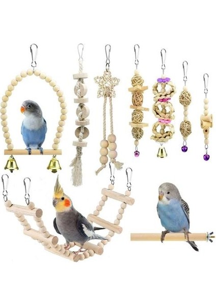 9 Adet / Takım Kuş Papağan Salıncak Oyuncaklar Çiğneme Ayakta Asılı Levrek Hamak Tırmanma Merdiveni Kuş Kafesi Için Budgerigar Parakeet Conure | Kuş Oyuncakları (Yurt Dışından)