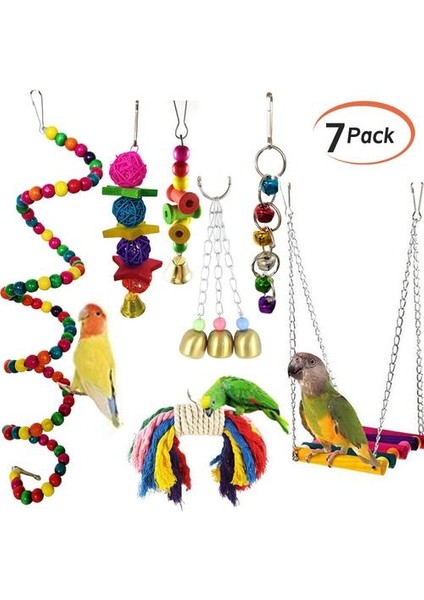 7 Adet / Takım Pet Papağan Asılı Oyuncak Çiğneme Bite Rattan Topları Çim Salıncak Çan Kuş Parakeet Kafes Aksesuarları Pet Malzemeleri | Kuş Oyuncakları (Yurt Dışından)