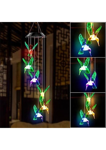 LED Renkli Güneş Enerjisi Rüzgar Chime Kristal Hummingbird Kelebek Su Geçirmez Açık Windchime Güneş Işık Bahçe Dropship | Rüzgar Çanları ve asılı Süslemeler (Yurt Dışından) modelleri
