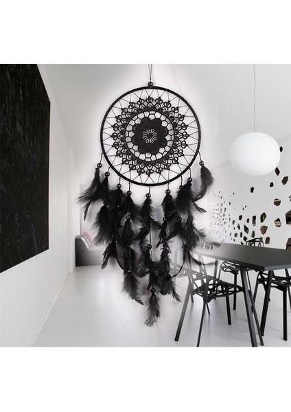 1 Adet Yeni Doğal Tüy Büyük Dantel Dreamcatcher Ev El Sanatları Süsler Araba Dekorasyon Siyah Bahçe Rüzgar Çanları Duvar Asma | Rüzgar Çanları ve asılı Süslemeler (Yurt Dışından)