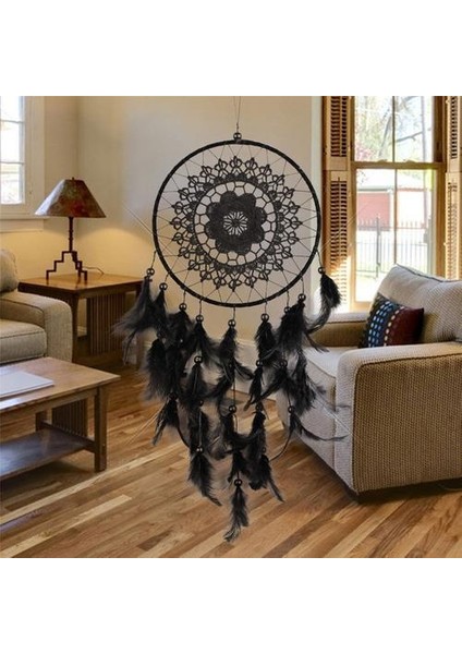 1 Adet Yeni Doğal Tüy Büyük Dantel Dreamcatcher Ev El Sanatları Süsler Araba Dekorasyon Siyah Bahçe Rüzgar Çanları Duvar Asma | Rüzgar Çanları ve asılı Süslemeler (Yurt Dışından)