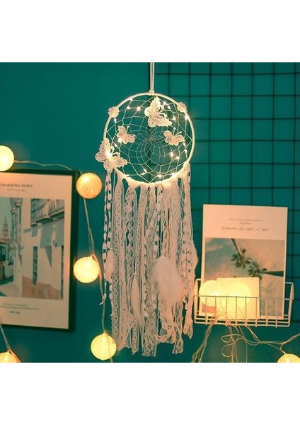 Dreamcatcher Beyaz Dantel Rüzgar Chime Kız Kalp El Yapımı Ev Kolye Zanaat Hediye Araba Kolye Yatak Odası Dekorasyon | Rüzgar Çanları ve asılı Süslemeler (Yurt Dışından)