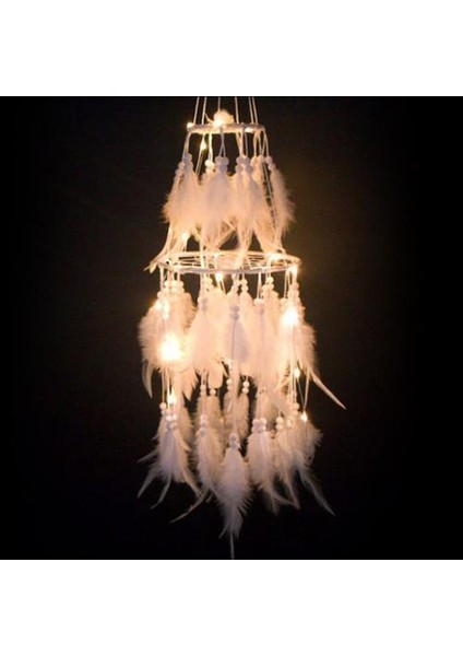 LED Işık Dreamcatcher Çift Güverte Ev Düğün Dekorasyon Parti Hediye Dromenvanger Vintage Rüzgar Çanları Beyaz Tüy | Rüzgar Çanları ve asılı Süslemeler (Yurt Dışından) fiyatları