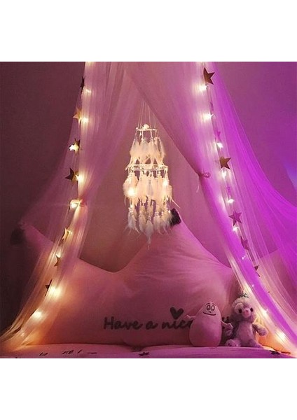 LED Işık Dreamcatcher Çift Güverte Ev Düğün Dekorasyon Parti Hediye Dromenvanger Vintage Rüzgar Çanları Beyaz Tüy | Rüzgar Çanları ve asılı Süslemeler (Yurt Dışından) modelleri