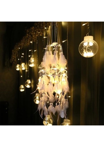LED Işık Dreamcatcher Çift Güverte Ev Düğün Dekorasyon Parti Hediye Dromenvanger Vintage Rüzgar Çanları Beyaz Tüy | Rüzgar Çanları ve asılı Süslemeler (Yurt Dışından) fırsatları