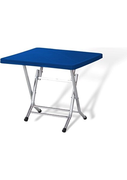 Metal Ayaklı Katlanır Masa 80X80 cm 4 Adet Metal Ayaklı Sandalye Takımı Mavi