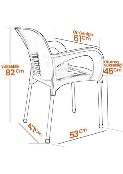 Metal Ayaklı Sandalye 4 Kişilik Bahçe Balkon Teras Sandalyesi Kırmızı