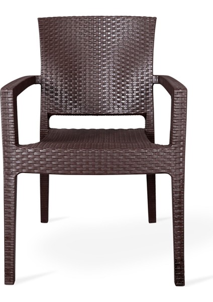 Rattan Takım 90X90 Camlı Masa 4 Kişilik Kollu Sandalye Bahçe Balkon Teras Takımı
