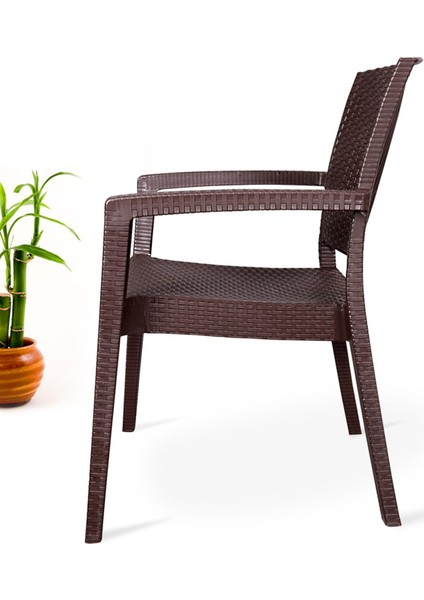 Rattan Takım 90X90 Camlı Masa 4 Kişilik Kollu Sandalye Bahçe Balkon Teras Takımı