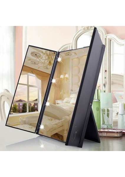 Sıcak Tri Fold LED Işık ile Taşınabilir Seyahat Kompakt Cep Lar Seyahat Fold Kozmetik Makyaj Aynası (Yurt Dışından)