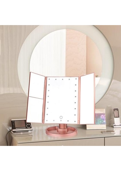 Haitun 22 LED Işık Dokunmatik Ekran 10X Büyüteç Kompakt Vanity Esnek Kozmetik Lar Makyaj Aynası (Yurt Dışından)