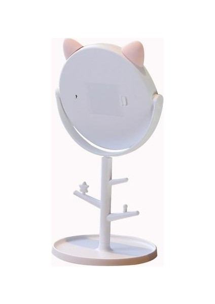 1 Adet LED Masa Masaüstü Tezgah Banyo Seyahat Için Sıradan Pembe Kedi Kulak LED USB Kablosu (Beyaz) Makyaj Aynası (Yurt Dışından)